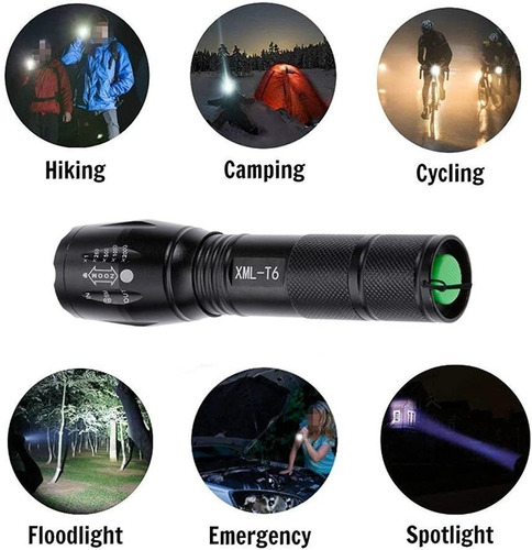 Imagen 2 de 9 de Linterna Led Potente Tactica Militar Recargable Caza Pesca