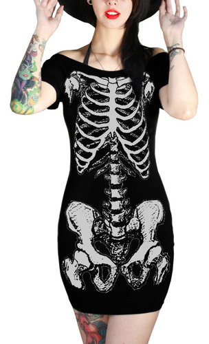 Vestido Esqueleto Huesos Skull Skeleton Calavera Manga Corta
