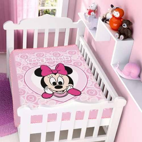 Cobertor Jolitex Infantil Berço Bebê Disney Minnie Coração R