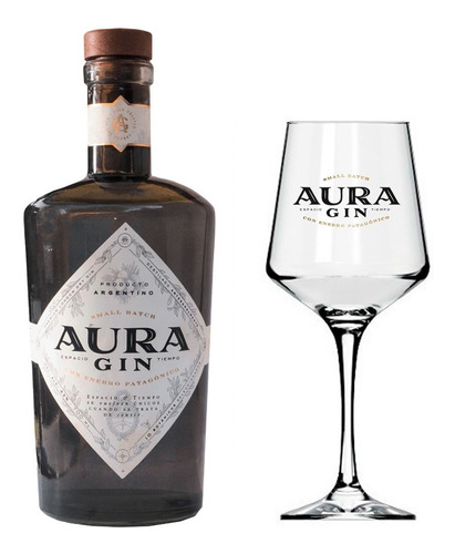 Imagen 1 de 4 de Aura Gin 700ml + Copa Brunello Gin Tonic Aura Gin 490ml
