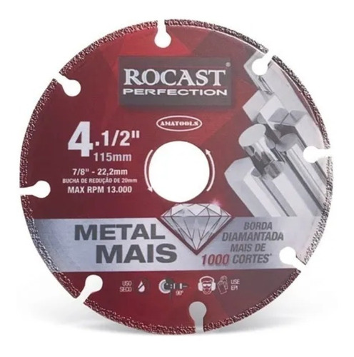 Disco De Corte Diamantado Metal Mais 115mm 412,0001 Rocast