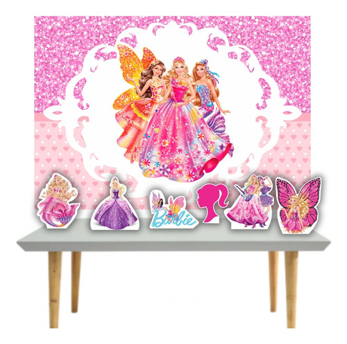 Kit Festa Painel + Displays Compatível Marca Tema Barbie