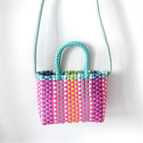 Bolsa Tejida Con Asa De Plástico Colorida, Pequeña, Linda, F