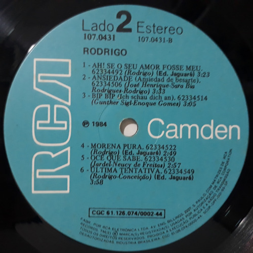 Lp - Rodrigo 1984 - Disco De Vinil (Usado)