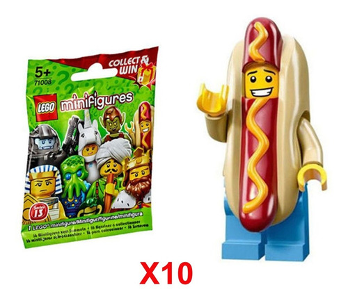 Lego Lote De 10 Hot Dog Man Serie 13 Minifiguras 71008