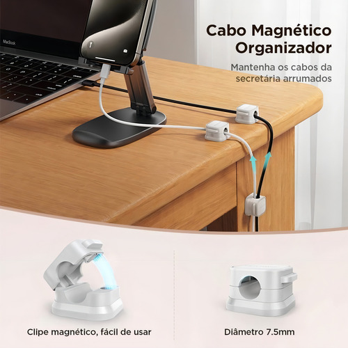 Clipe De Cabo Magnético Ajustável Suporte De Cabo 6 Joyroom Cor Branco