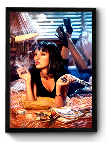 Cuadro Pulp Fiction Mod 01 Con Vidrio Decorativo 33x45cm Sin Borde Blanco Negro
