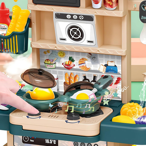 43pzs Juguetes Cocina Niños 74cm Vapor Spray Sonido Luz Color Verde