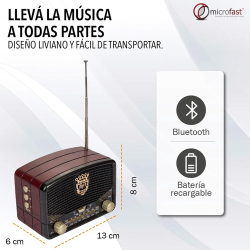 Radio Parlante Bluetooth Retro Vintage Batería Recargable 5v
