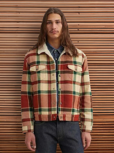 Jaqueta Masculina Levi´s Xadrez Vermelho E Verde Lã Forrada