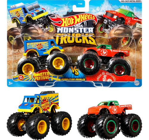 Hot Wheels Monster Trucks Paquete Sorpresa De 2 Autos 1:64 Multicolor