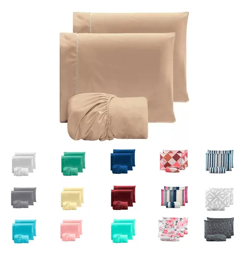 Jogo De Lençol Queen Micropercal 400 Fios Sofisticado 3pç Cor Beg...