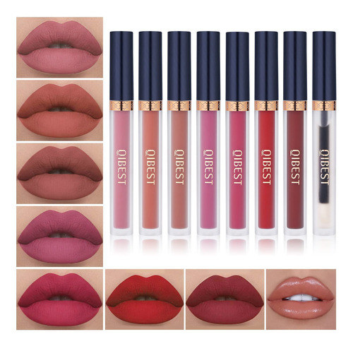 Qibest Juego De 7 Lápices Labiales Líquidos Mate + 1 Kit .