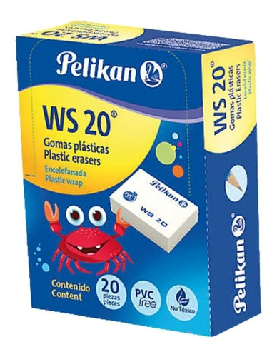 20 Gomas Plástica Blanca Borrador Lápiz Escolar Pelikan Ws20