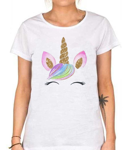 Remera De Mujer Cara Unicornio Cejas Y Pelo Colores