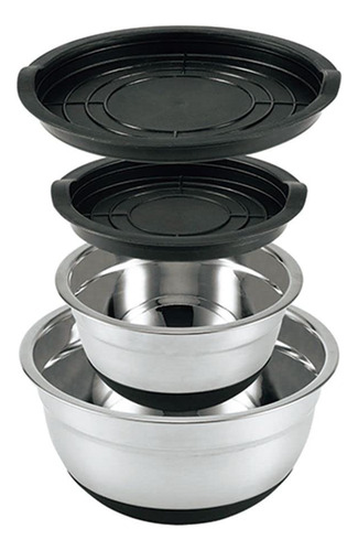Set De 3 Bowls De Acero Inoxidable Con Tapa, Antideslizantes