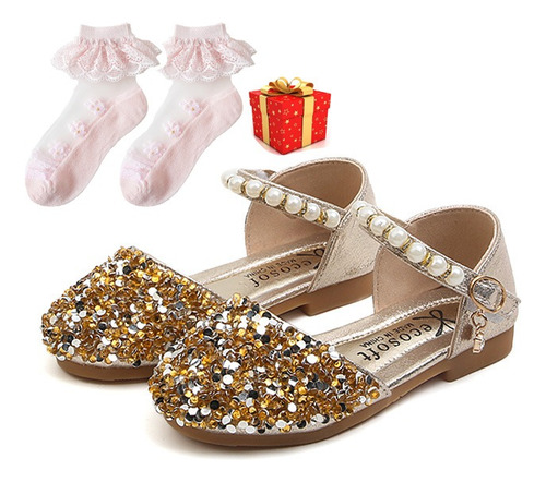 Zapatos Sandalias Fiesta Glitter Niñas Princesas +calcetines