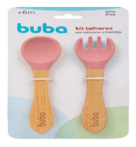 Kit Talheres Silicone E Bambu Rosa - Buba
