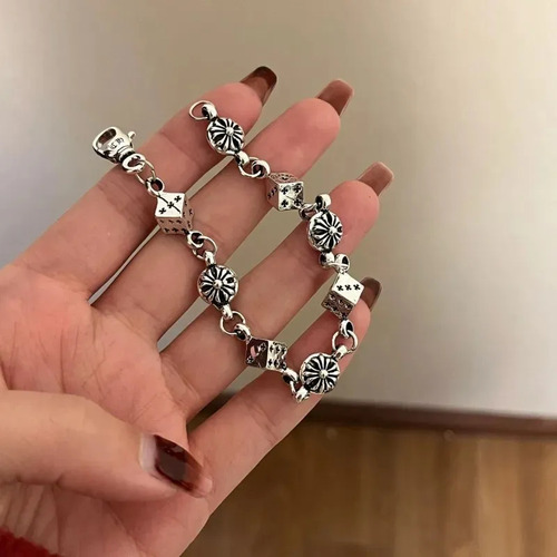 Mini Pulsera De Acero Inoxidable Cruzado De Chrome Hearts, Pulsera De Dados De Moda