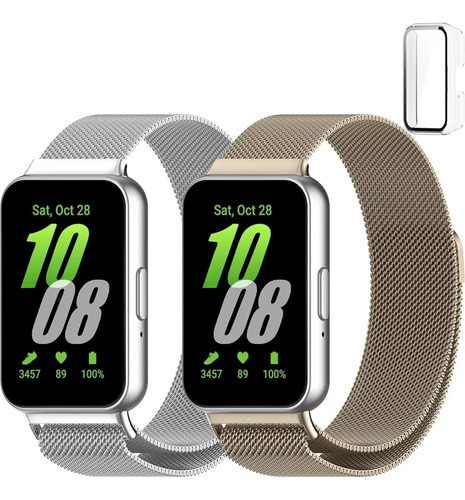 2 Correas De Acero Milanés + Funda Para Samsung Galaxy Fit 3