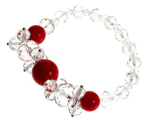 Pulsera De Cuentas De Cristal De Murano Rojo Y Transparente