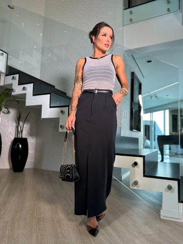 Saia Midi Preta Cássia Anna Torquato