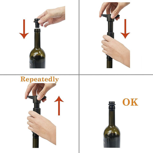 Bomba De Vacío Para Vino + 4 Tapones Extractores De Aire