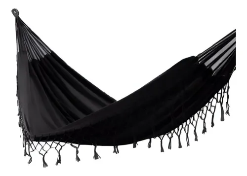 Hamaca Paraguaya Silla Colgante reforzada Jardín Con Flecos Bolso Y Soga IMBACK Color Negro