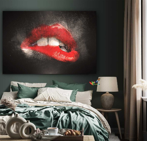 Cuadros Modernos Decorativos 0,90 X 0,60 Labios Rojos