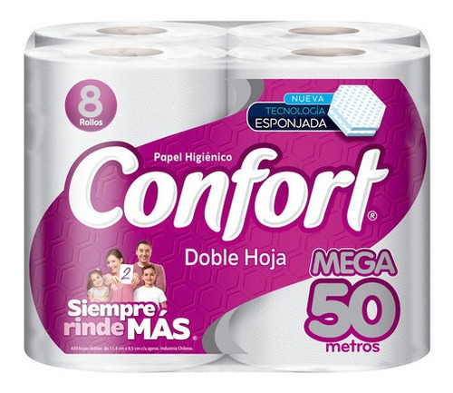 3 Paquetes Papel Higiénico Confort Mega 8 Un 50 Mt