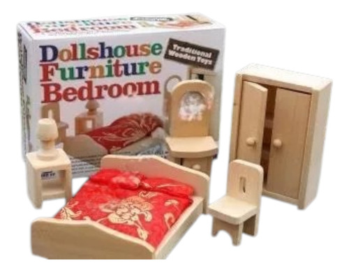 Muebles En Madera Para Casa De Muñecas, Dormitorio Completo