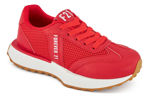 Tenis Forever 21 Detalle Líneas Laterales Mujer Color Rojo