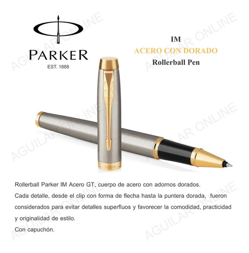 Lapicera Rollerball Parker Im Acero Con Dorado Apta Grabado