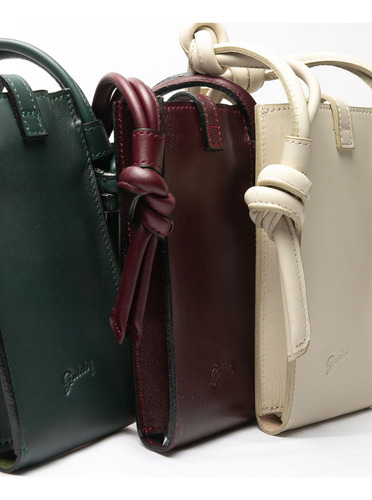 Cartera Porta Celular Mujer Cuero Guido Cómodo Pequeño Color Marfil Correa De Hombro Marfil Diseño De La Tela Lisa