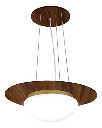 Pendente De Madeira Saturno Vidro Oval 45 Cm Imbuia/dourado