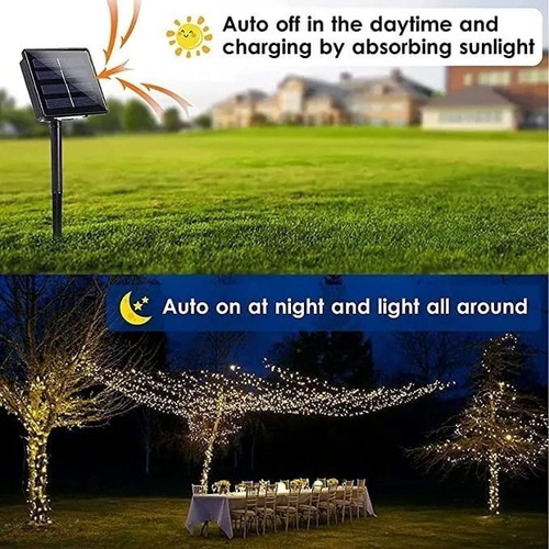 Imagen 5 de 8 de Luces Solar Guirnalda 100 Led 10 Metros