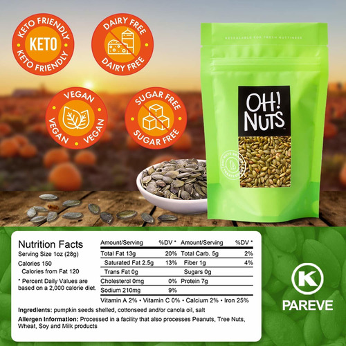 Oh! Nueces Tostadas, Semillas De Calabaza Salados | All-natu
