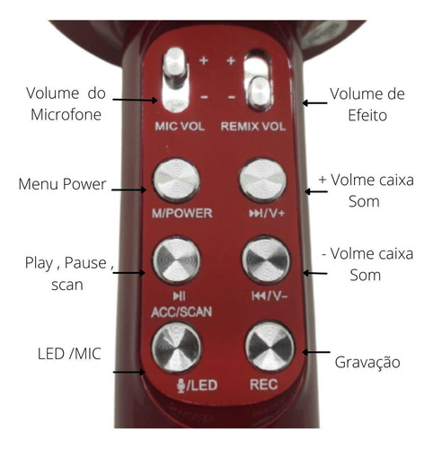 Micrófono Altomex karaokê bluetooth led usb A-915 Bluetooth LED Red Karaoke color negro