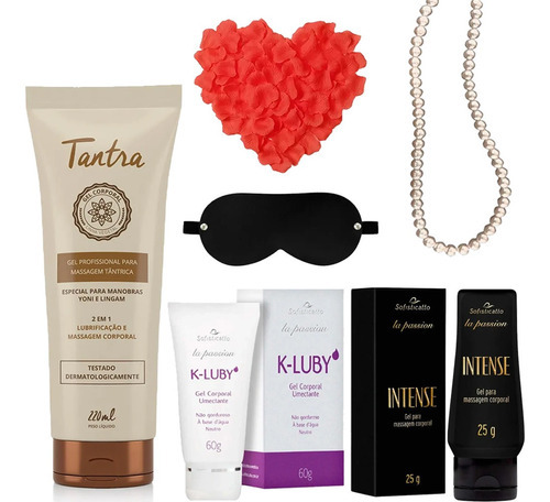  Kit Óleo Massagem Gel Tantra 2 Lubrificantes + Acessórios