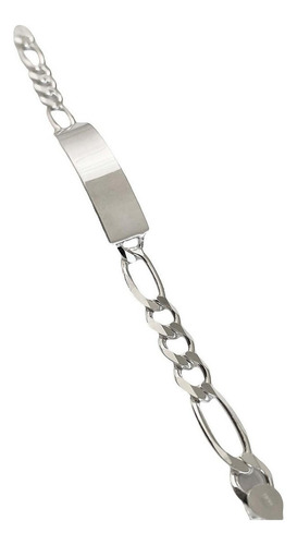 Esclava Hombre Pulsera Fígaro Plata 925 Placa Lisa 8 Mm Diámetro 7 Cm Largo 20 Cm