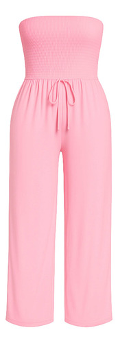 Jumpsuit Strapless Mujer Casual Elegante Varios Colores Rosa Claro L