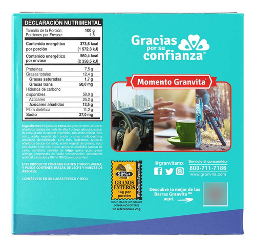 Barras De Avena Sabor Amaranto Y Arándanos Granvita 150 G