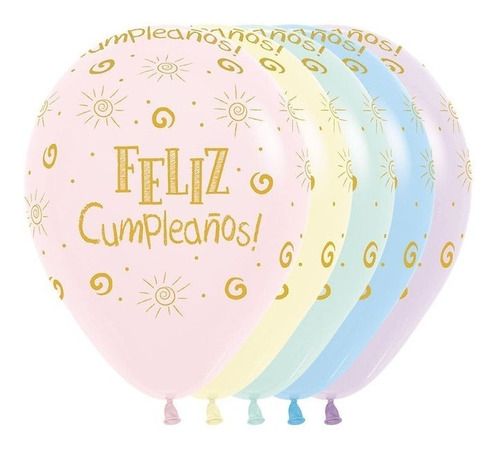 Globo Látex Sempertex R12 Pastel Feliz Cumple X12 Unidades