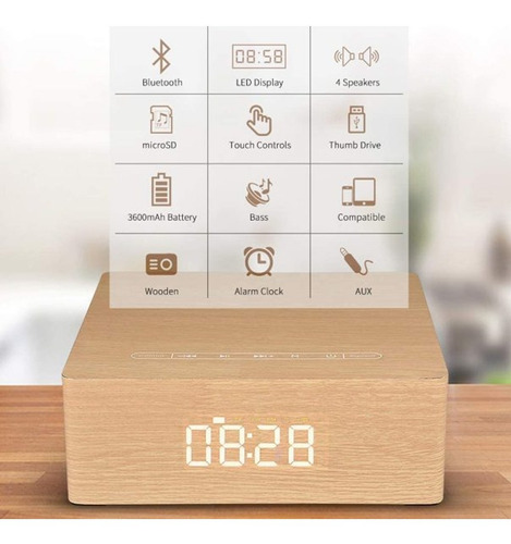 Bocina Bluetooth Reloj Digital Despertador Multifunción 4