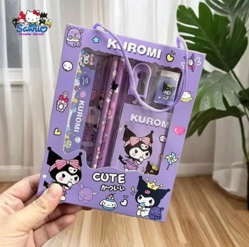Lapicera Sanrio + Juego De Papelería Hello Kitty, Kuromi Morado Kuromi