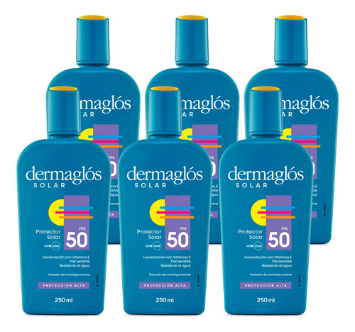 Pack 6 Dermaglós Protector Solar Fps50 Emulsión X 250ml