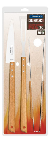 Kit de 3 cuchillos y tenedores para barbacoa Tramontina 5488, color marrón claro