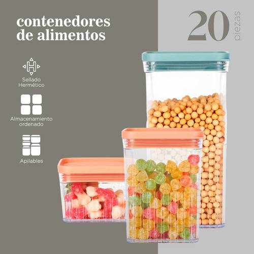 Contenedores Hermeticos Plastico Para Almacenar 20 Piezas Color Transparente