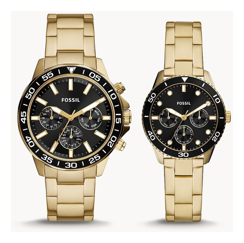 Pareja De Relojes Fossil Bq2643set Dorado Negro De El Y Ella