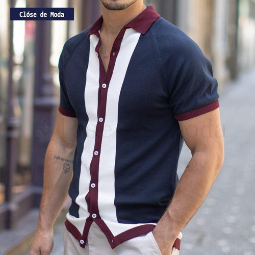 Nuevo Camisa De Punto Con Panel De Un Solo Botonadura